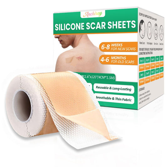 Anchiray Medizinisches Silikon-Narbenpflaster, Silikon-Narbenband für Operationen, Verbrennungen, Kaiserschnitt, Keloid, Bauchdeckenstraffung – Wirksame Behandlung und Heilung (1,6" x 60" Rolle – 1,5 m)