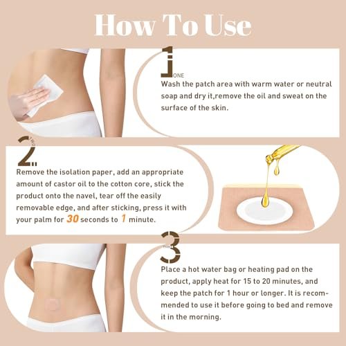 48 Stück Rizinusöl-Pflaster, Bio-Baumwoll-Rizinusöl-Pack-Wrap, atmungsaktiv & selbstklebend für Bauchnabel-Pflaster, tragbar, auslaufsicher, kein Abwaschen, beige