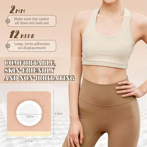48 Stück Rizinusöl-Pflaster, Bio-Baumwoll-Rizinusöl-Pack-Wrap, atmungsaktiv & selbstklebend für Bauchnabel-Pflaster, tragbar, auslaufsicher, kein Abwaschen, beige