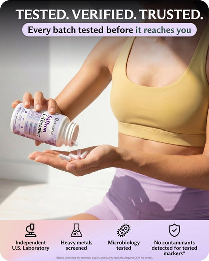 Evolance Saffron Extrakt mit Affron 28mg, Magnesiumglycinat 1000mg, L-Theanin 200mg – Für Stress- und Stimmungsunterstützung, Schlaf & Konzentration, Melatoninfrei, 60 vegane Kapseln