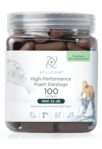 Happy Hippo Schaumstoff-Ohrstöpsel, 33 dB NRR, (50 Paar, 100 Ohrstöpsel), Maximaler Schutz für Schlafen, Elektrowerkzeuge, laute Arbeitsumgebungen (Dunkelbraun)