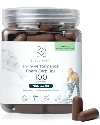 Happy Hippo Schaumstoff-Ohrstöpsel, 33 dB NRR, (50 Paar, 100 Ohrstöpsel), Maximaler Schutz für Schlafen, Elektrowerkzeuge, laute Arbeitsumgebungen (Dunkelbraun)