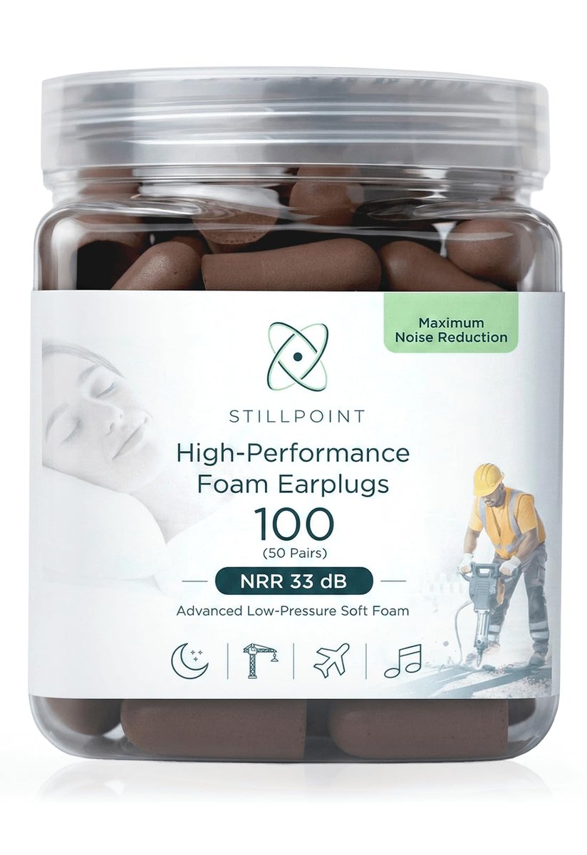 Happy Hippo Schaumstoff-Ohrstöpsel, 33 dB NRR, (50 Paar, 100 Ohrstöpsel), Maximaler Schutz für Schlafen, Elektrowerkzeuge, laute Arbeitsumgebungen (Dunkelbraun)