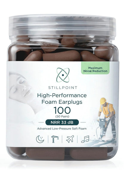 Happy Hippo Schaumstoff-Ohrstöpsel, 33 dB NRR, (50 Paar, 100 Ohrstöpsel), Maximaler Schutz für Schlafen, Elektrowerkzeuge, laute Arbeitsumgebungen (Dunkelbraun)