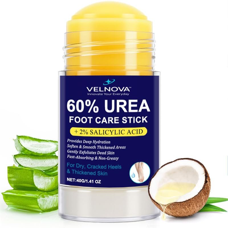 VELNOVA 60% Urea Fußpflegestift mit 2% Salicylsäure – Maximalstarke Hornhautentfernung & Fußcreme für trockene, rissige Fersen – Peeling-Feuchtigkeitspflege, nicht fettend – 1,41 oz