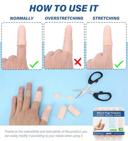 Gel-Fingerlinge mit Belüftungslöchern, Silikon-Fingerschutzkappen für Daumen- und Fingerspitzen, ideal bei Triggerfinger, Arthritis, Rissen, Blasen, Schwielen, Nagelhaut & Schmerzlinderung (Hautfarben, M(10))