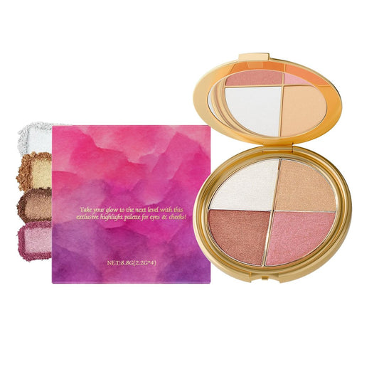 Augen- & Wangen-Highlighting-Palette - 4-in-1 Contour-Kit mit matten & schimmernden Nuancen für Augen, Wangen, Glow & Definition, anfängerfreundlich, langanhaltend & reisebereit