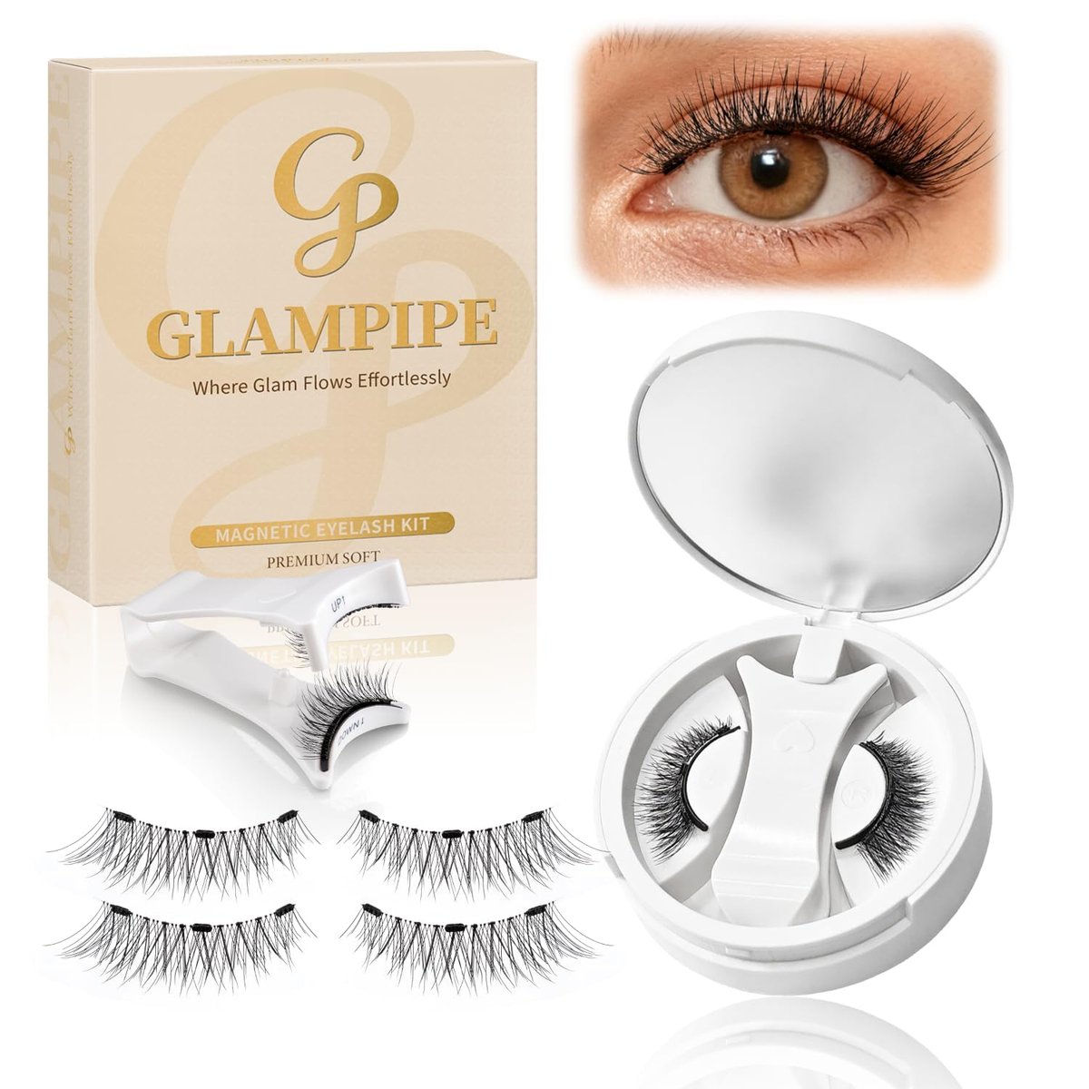 Magnetische Wimpern ohne Eyeliner & Kleber – Wiederverwendbare Naturlook Wimpern mit Applikator, Leicht & Bequem, Einfach An- und Abzunehmen