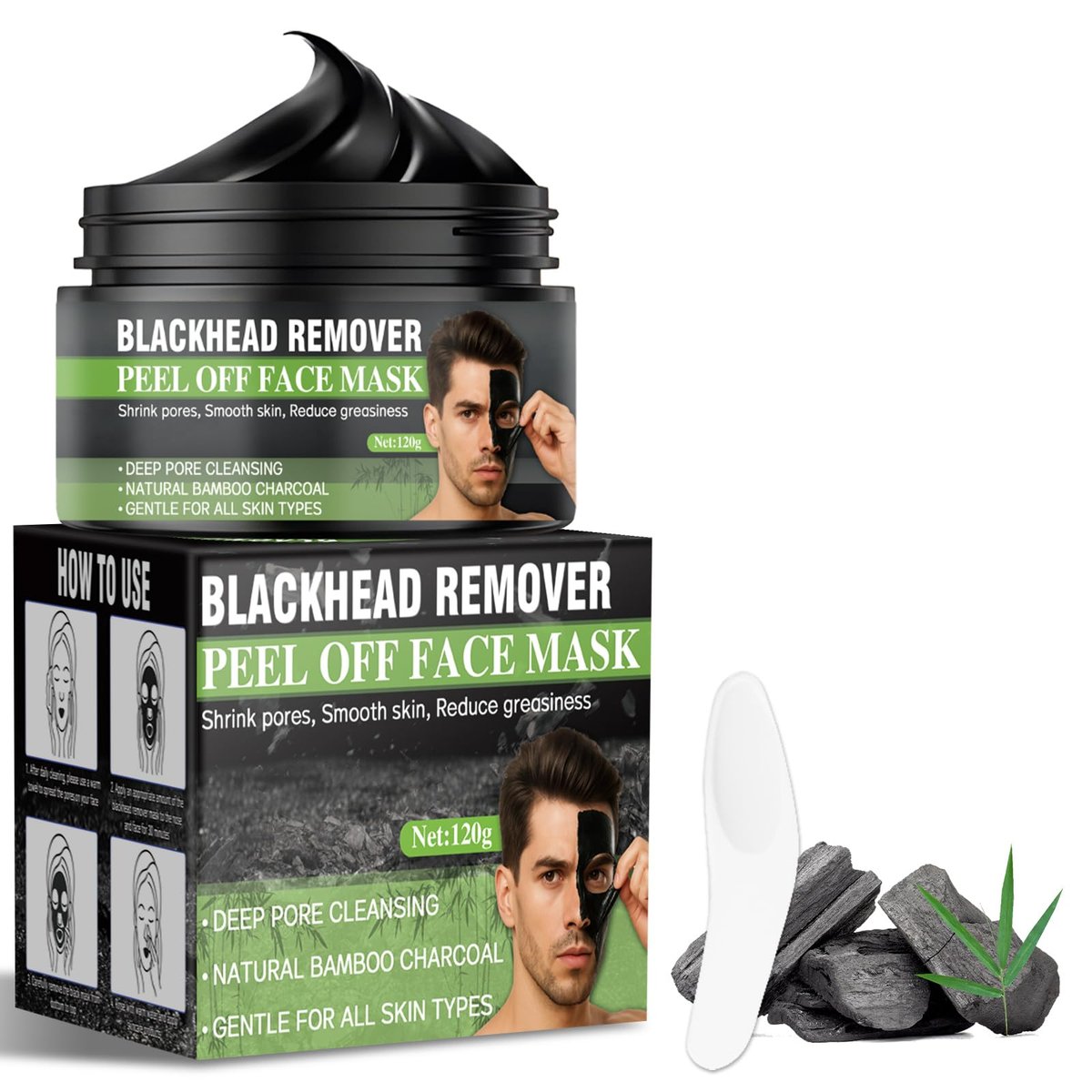 Tailgenci Blackhead Remover Mask, Aktivkohle-Peel-Off-Gesichtsmaske für Männer & Frauen, Tiefenreinigende Bambus-Aktivkohlemaske für Gesicht & Nase, Entfernt Akne & Mitesser, 120 ml