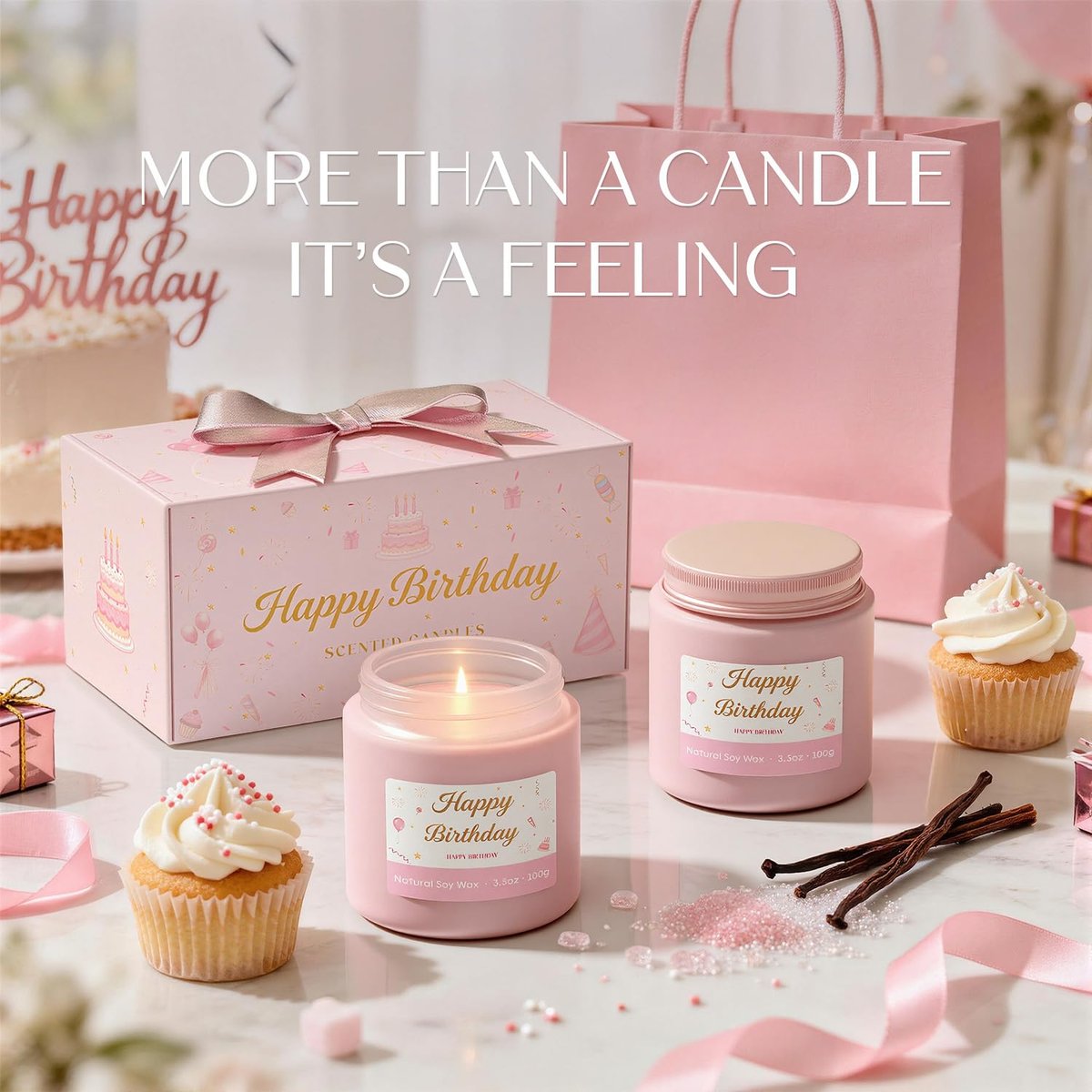 NORVENCE Duftkerzen Geschenkset – Stressabbau Kerzen für Zuhause, Premium Sojakerzen Set, Kerzen für Frauen und Männer, Geburtstagsgeschenke (Geburtstag Rosa, 200 g)