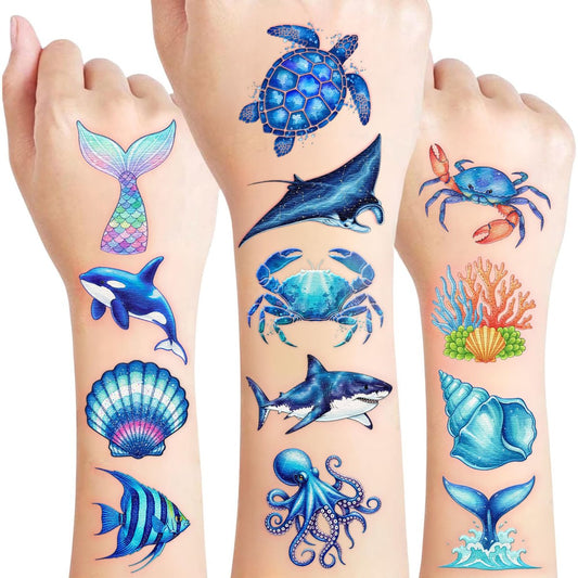 96 Stück Ozean-Tattoos – Unterwasser-Meerestattoos für Kinder, Partytütenfüller, Geburtstagsgeschenke, Klassenbelohnungen