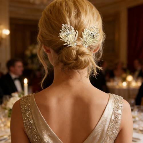 2er-Pack Kristall-Haarknotenformer, Feder-Strass-Haarklammern für Damen, Einfaches Dreh-Hairstyle-Werkzeug für langes Haar, Eleganter Lazy Hair Curler Bun Maker Accessoires