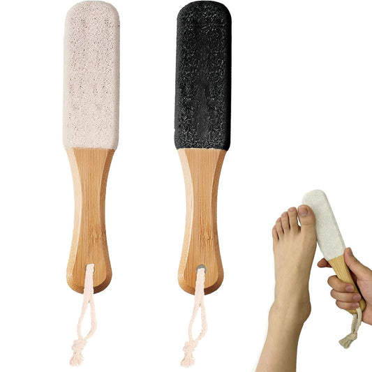 2er-Pack Professionelle Pediküre-Fußfeile und Bimsstein mit Holzgriff – Hornhautentferner für trockene, raue Füße, rissige Fersen und Hühneraugen