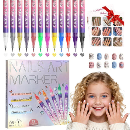 Nagelkunststifte für Nagelmalerei – 12 Farben Nagelkunst-Marker-Set mit 0,5 mm Feinspitze – Nagel-Doodle-Stifte für Mädchen, Kinder und Frauen