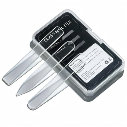 3-in-1 Nano Glas Nagelfeilen Set mit Aufbewahrungsbox, Doppelt gehärtete Glasfeilen für Naturnägel, Wiederverwendbares Maniküre-Pediküre-Set für Zuhause und Reisen, Professionelles Nagelformungs- und Polierkit