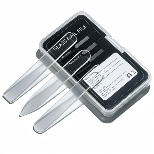 3-in-1 Nano Glas Nagelfeilen Set mit Aufbewahrungsbox, Doppelt gehärtete Glasfeilen für Naturnägel, Wiederverwendbares Maniküre-Pediküre-Set für Zuhause und Reisen, Professionelles Nagelformungs- und Polierkit