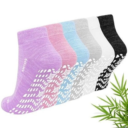 CaiDieNu Anti-Rutsch-Socken für Damen – Griffige Krankenhaus-Socken für Diabetiker, Senioren und Schwangere – Niedrige Socken mit Grip, 6 Paar, Mixfarben, Klein