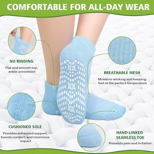 CaiDieNu Anti-Rutsch-Socken für Damen – Griffige Krankenhaus-Socken für Diabetiker, Senioren und Schwangere – Niedrige Socken mit Grip, 6 Paar, Mixfarben, Klein