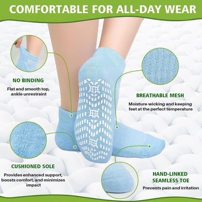 CaiDieNu Anti-Rutsch-Socken für Damen – Griffige Krankenhaus-Socken für Diabetiker, Senioren und Schwangere – Niedrige Socken mit Grip, 6 Paar, Mixfarben, Klein