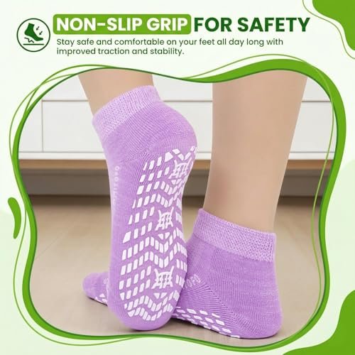 CaiDieNu Anti-Rutsch-Socken für Damen – Griffige Krankenhaus-Socken für Diabetiker, Senioren und Schwangere – Niedrige Socken mit Grip, 6 Paar, Mixfarben, Klein
