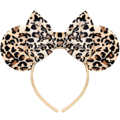 Bmobuo Leopardenmuster Mausohren Stirnband für Frauen, Leoparden Fuzzy Schleifen Ohren, Süßes Haarband