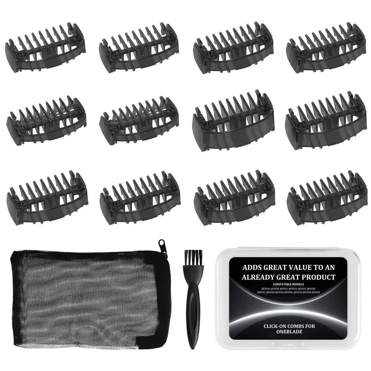 Guide Comb Aufsätze 0,5/1/1,5/2/2,5/3/3,5/4/4,5/5/7/9 mm für Norelco Trimmer, Kompatibel mit Obalde QP2724/QP2834/QP2520/30, QP2620, Hybrid Elektrischer Trimmer Kammaufsätze mit Reinigungsbürste und Aufbewahrungstasche