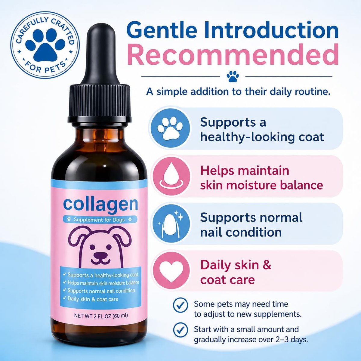 Flüssiges Kollagen für Hunde & Katzen – Weidekollagen-Peptide mit Biotin, Vitamin C & Hyaluronsäure für Haut & Fell