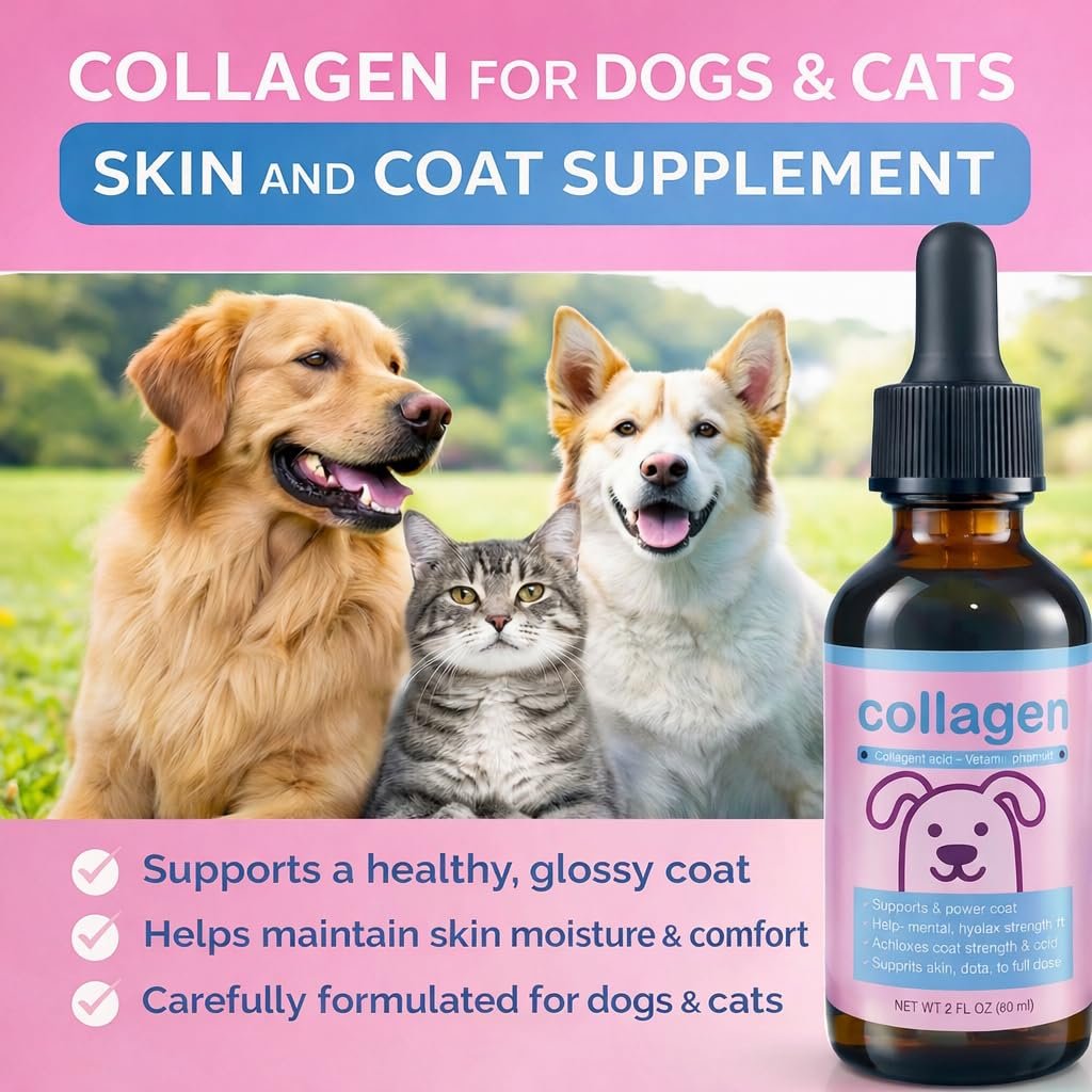Flüssiges Kollagen für Hunde & Katzen – Weidekollagen-Peptide mit Biotin, Vitamin C & Hyaluronsäure für Haut & Fell