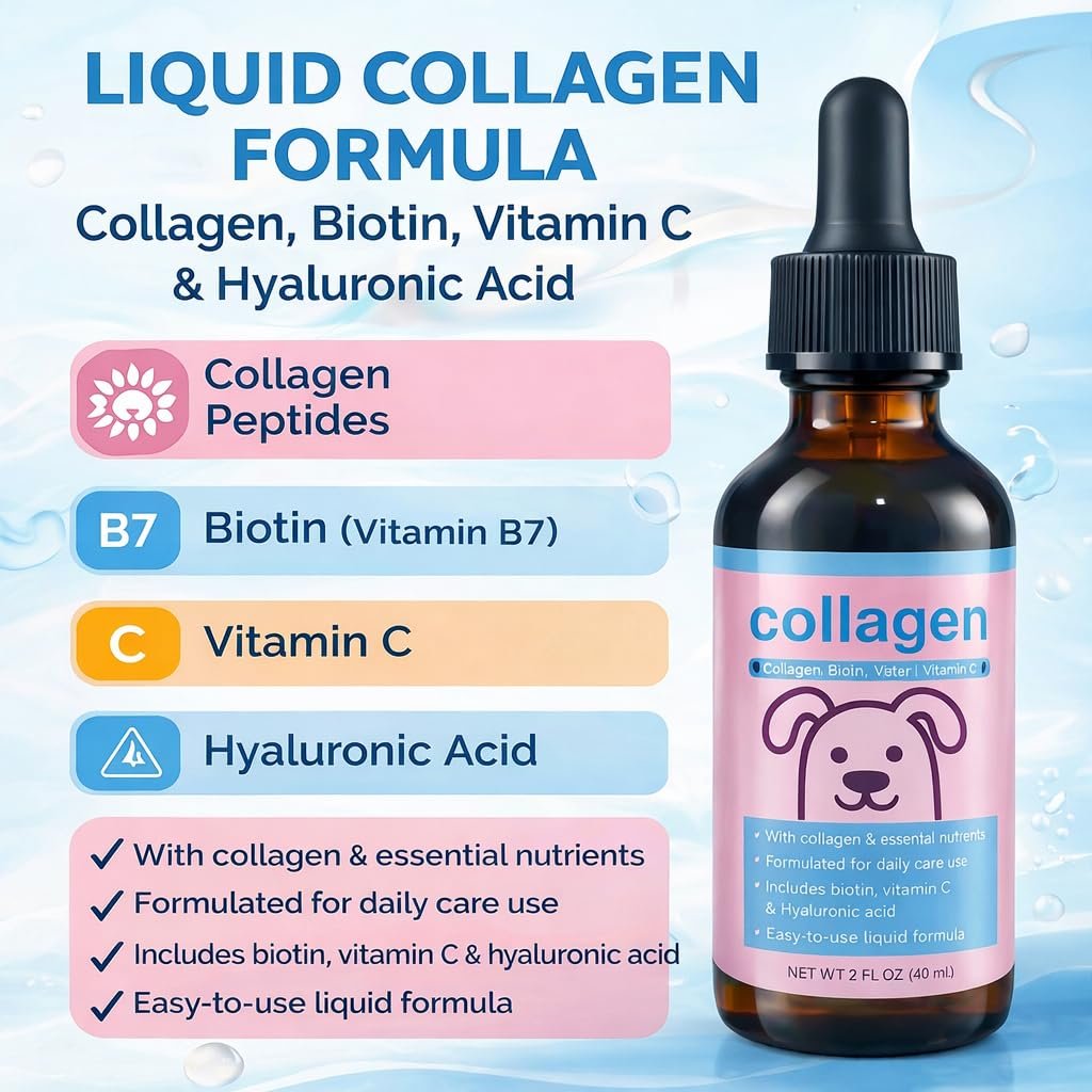 Flüssiges Kollagen für Hunde & Katzen – Weidekollagen-Peptide mit Biotin, Vitamin C & Hyaluronsäure für Haut & Fell