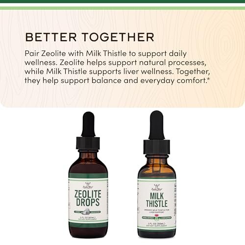 Double Wood Supplements Flüssiges Zeolith Detox – 200 mg Zeolith Klinoptilolith, mit 600 µg Vitamin B12 und 20 µg Vitamin D – 60 ml (2 Fl Oz)