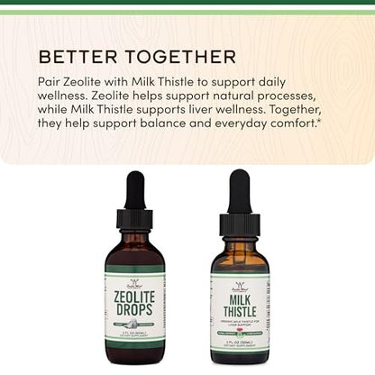 Double Wood Supplements Flüssiges Zeolith Detox – 200 mg Zeolith Klinoptilolith, mit 600 µg Vitamin B12 und 20 µg Vitamin D – 60 ml (2 Fl Oz)