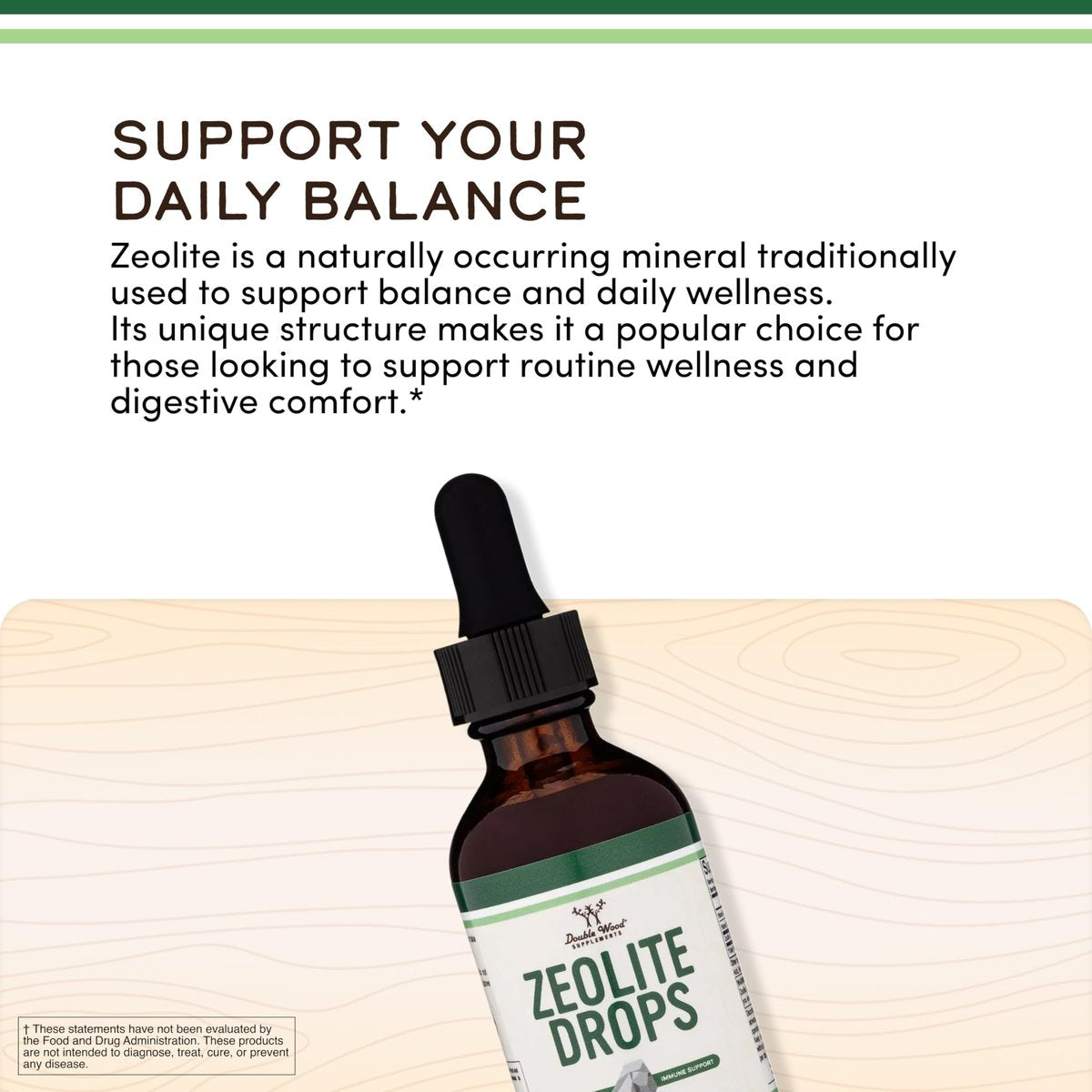 Double Wood Supplements Flüssiges Zeolith Detox – 200 mg Zeolith Klinoptilolith, mit 600 µg Vitamin B12 und 20 µg Vitamin D – 60 ml (2 Fl Oz)