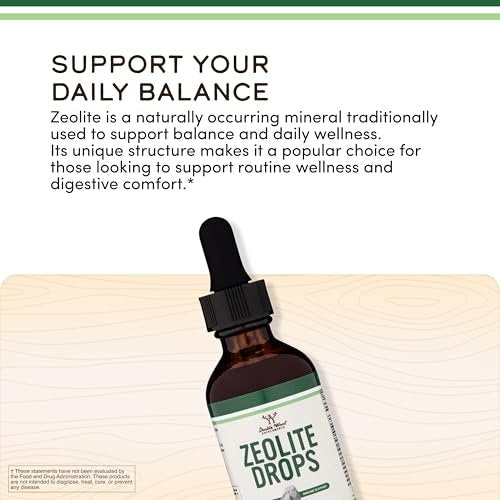 Double Wood Supplements Flüssiges Zeolith Detox – 200 mg Zeolith Klinoptilolith, mit 600 µg Vitamin B12 und 20 µg Vitamin D – 60 ml (2 Fl Oz)