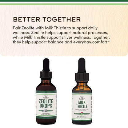 Double Wood Supplements Flüssiges Zeolith Detox – 200 mg Zeolith Klinoptilolith, mit 600 µg Vitamin B12 und 20 µg Vitamin D – 60 ml (2 Fl Oz)