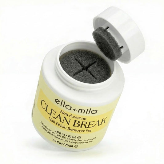 ella+mila Clean Break Nagellackentferner ohne Aceton – Sanfter, acetonfreier Entferner im Tauchglas mit Schwamm für Finger- & Fußnägel – Reisegröße, leichter Zuckerwatte-Duft (60 ml)