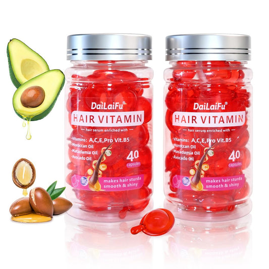 Haarbehandlungsserum, 80 Kapseln insgesamt - Haaröl mit Vitaminen A, C, E & Pro B5, Argan-, Avocado- & Macadamiaöl - Leave-In Behandlungsserum zur Reparatur von trockenem, geschädigtem, krausem Haar - für Frauen & Männer
