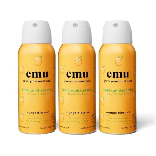 EMU (EVERYONE MUST USE) Handdesinfektionsmittel Pocket Spray, Reisegröße 2,2 oz, 3er-Pack Orange