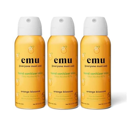 EMU (EVERYONE MUST USE) Handdesinfektionsmittel Pocket Spray, Reisegröße 2,2 oz, 3er-Pack Orange