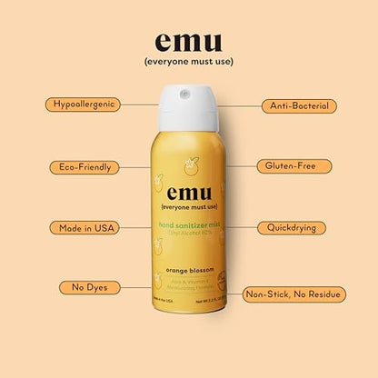 EMU (EVERYONE MUST USE) Handdesinfektionsmittel Pocket Spray, Reisegröße 2,2 oz, 3er-Pack Orange