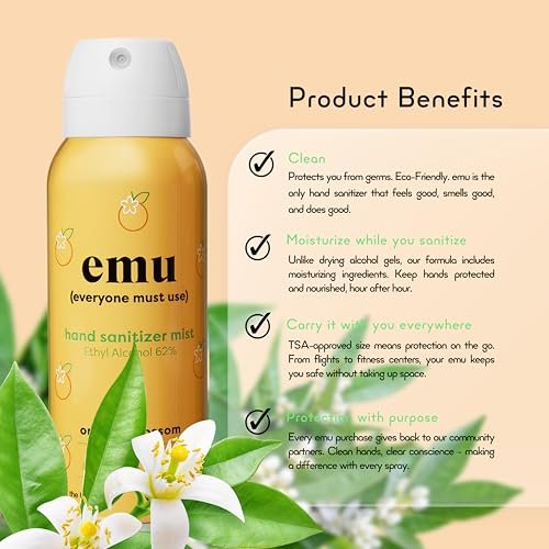 EMU (EVERYONE MUST USE) Handdesinfektionsmittel Pocket Spray, Reisegröße 2,2 oz, 3er-Pack Orange