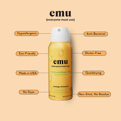 EMU (EVERYONE MUST USE) Handdesinfektionsmittel Pocket Spray, Reisegröße 2,2 oz, 3er-Pack Orange