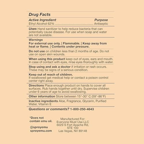 EMU (EVERYONE MUST USE) Handdesinfektionsmittel Pocket Spray, Reisegröße 2,2 oz, 3er-Pack Orange