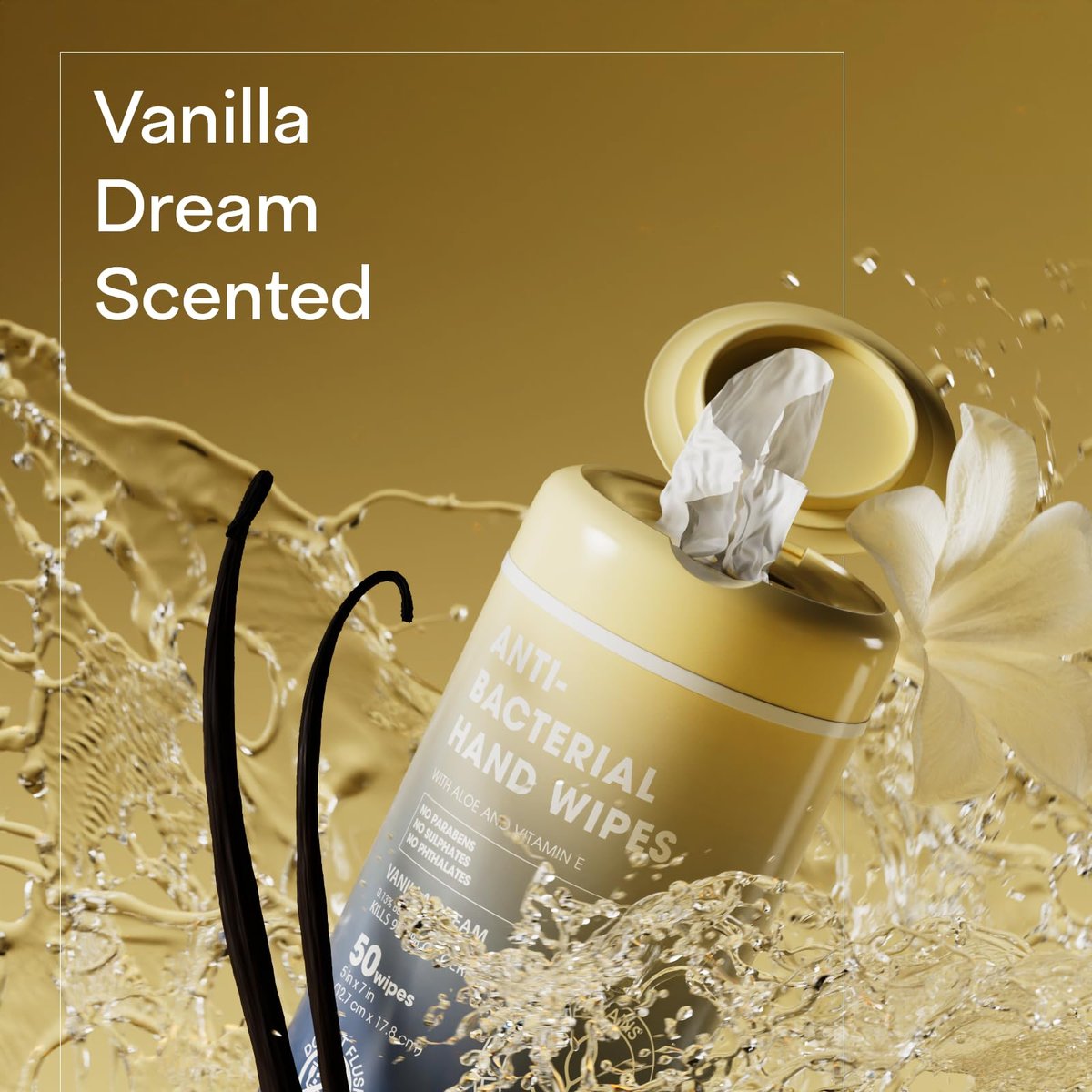 BIOPURE Antibakterielle Handtücher Vanilla Dream Duft | Antibakterielle Tücher mit Aloe und Vitamin E | 5x7 Zoll Feuchttücher-Spender | Ohne Parabene, Sulfate oder Phthalate, tötet 99% der Keime, 50 Stück