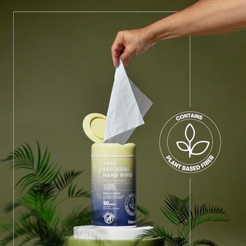 BIOPURE Antibakterielle Handtücher Vanilla Dream Duft | Antibakterielle Tücher mit Aloe und Vitamin E | 5x7 Zoll Feuchttücher-Spender | Ohne Parabene, Sulfate oder Phthalate, tötet 99% der Keime, 50 Stück