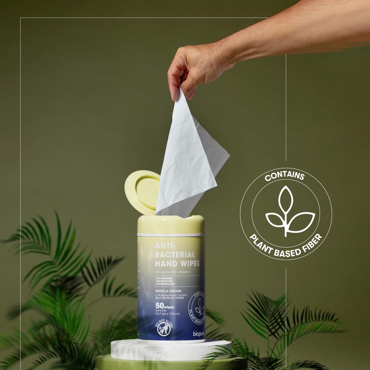BIOPURE Antibakterielle Handtücher Vanilla Dream Duft | Antibakterielle Tücher mit Aloe und Vitamin E | 5x7 Zoll Feuchttücher-Spender | Ohne Parabene, Sulfate oder Phthalate, tötet 99% der Keime, 50 Stück