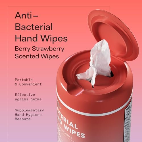 BIOPURE Antibakterielle Feuchttücher Erdbeerduft | Desinfektionstücher mit Aloe und Vitamin E | 5"x7" Feuchttücher im Spender | Ohne Parabene, Sulfate oder Phthalate, Tötet 99% der Keime, 50 Stück
