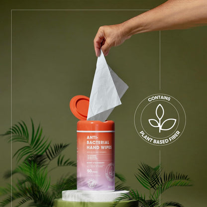 BIOPURE Antibakterielle Feuchttücher Erdbeerduft | Desinfektionstücher mit Aloe und Vitamin E | 5"x7" Feuchttücher im Spender | Ohne Parabene, Sulfate oder Phthalate, Tötet 99% der Keime, 50 Stück