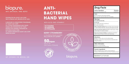 BIOPURE Antibakterielle Feuchttücher Erdbeerduft | Desinfektionstücher mit Aloe und Vitamin E | 5"x7" Feuchttücher im Spender | Ohne Parabene, Sulfate oder Phthalate, Tötet 99% der Keime, 50 Stück