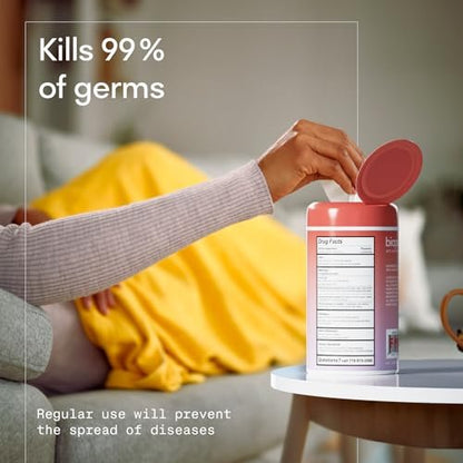 BIOPURE Antibakterielle Feuchttücher Erdbeerduft | Desinfektionstücher mit Aloe und Vitamin E | 5"x7" Feuchttücher im Spender | Ohne Parabene, Sulfate oder Phthalate, Tötet 99% der Keime, 50 Stück