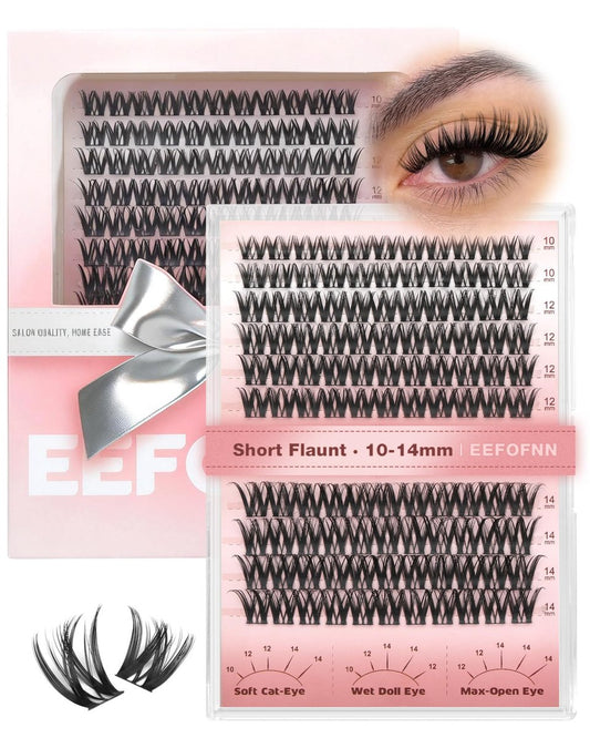 Wispy Lash Clusters 10-14mm – Natürliche Wimpernverlängerung für Anfänger (Kurzer Flaunt) von EEFOFNN